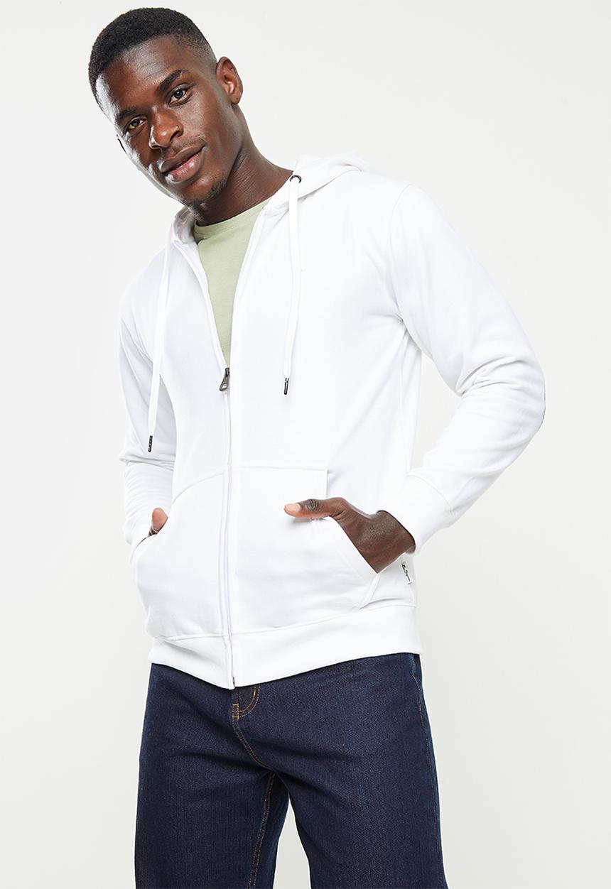 Ben Sherman - Check emb zip thru hoodie - white