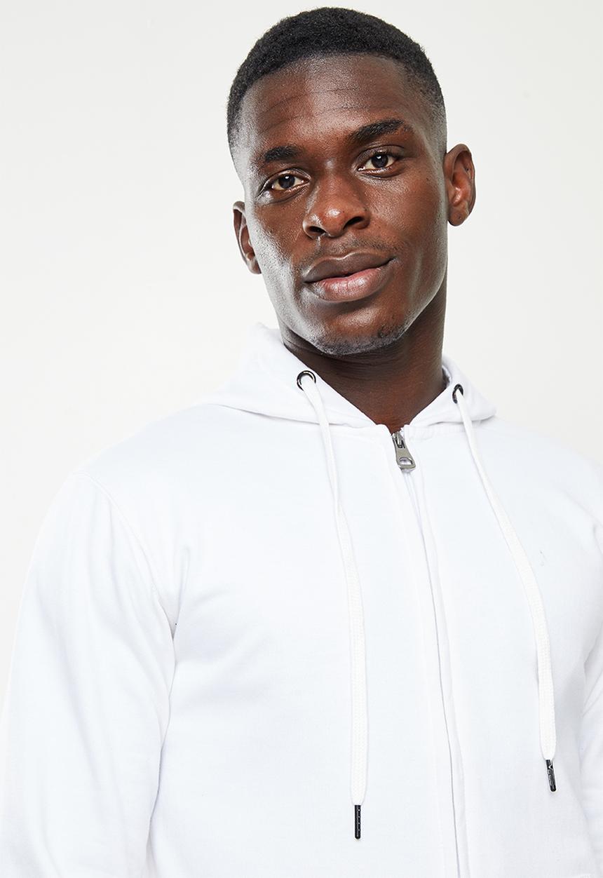Ben Sherman - Check emb zip thru hoodie - white