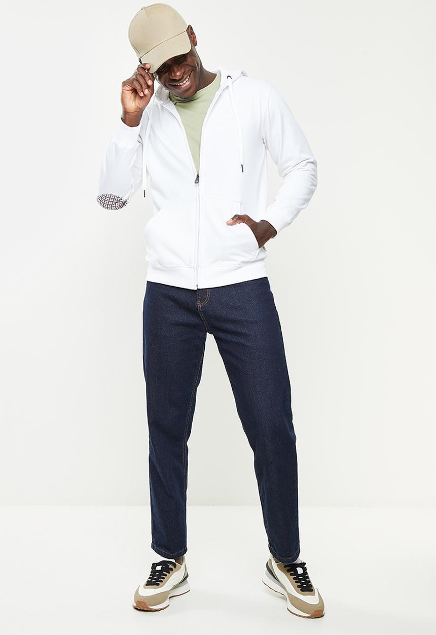 Ben Sherman - Check emb zip thru hoodie - white