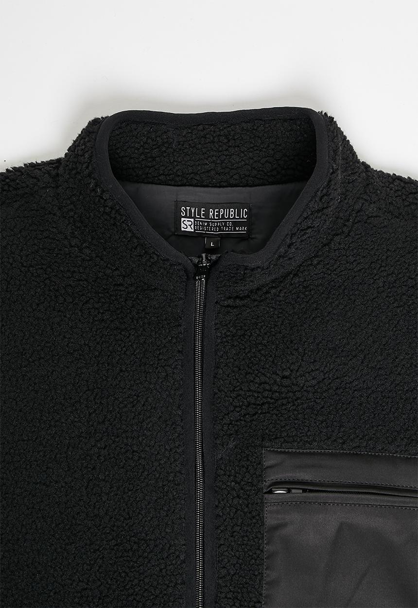 STYLE REPUBLIC - Borg jacket with contrast panels - black