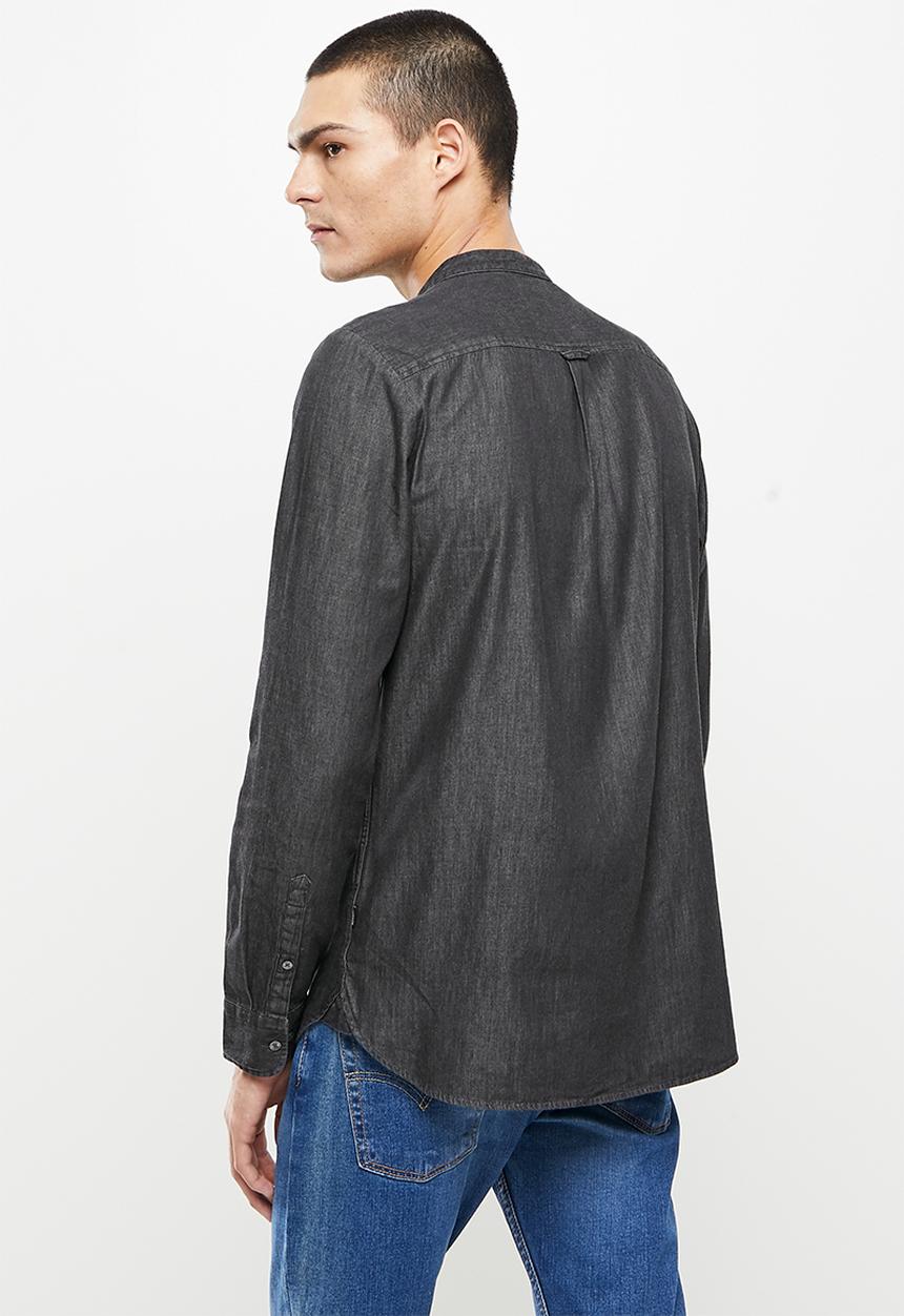 Superdry. - Studios chambray grandad shirt - washed black