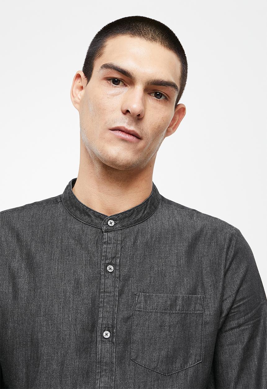 Superdry. - Studios chambray grandad shirt - washed black
