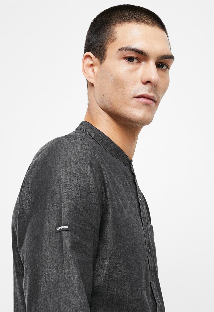 Superdry. - Studios chambray grandad shirt - washed black