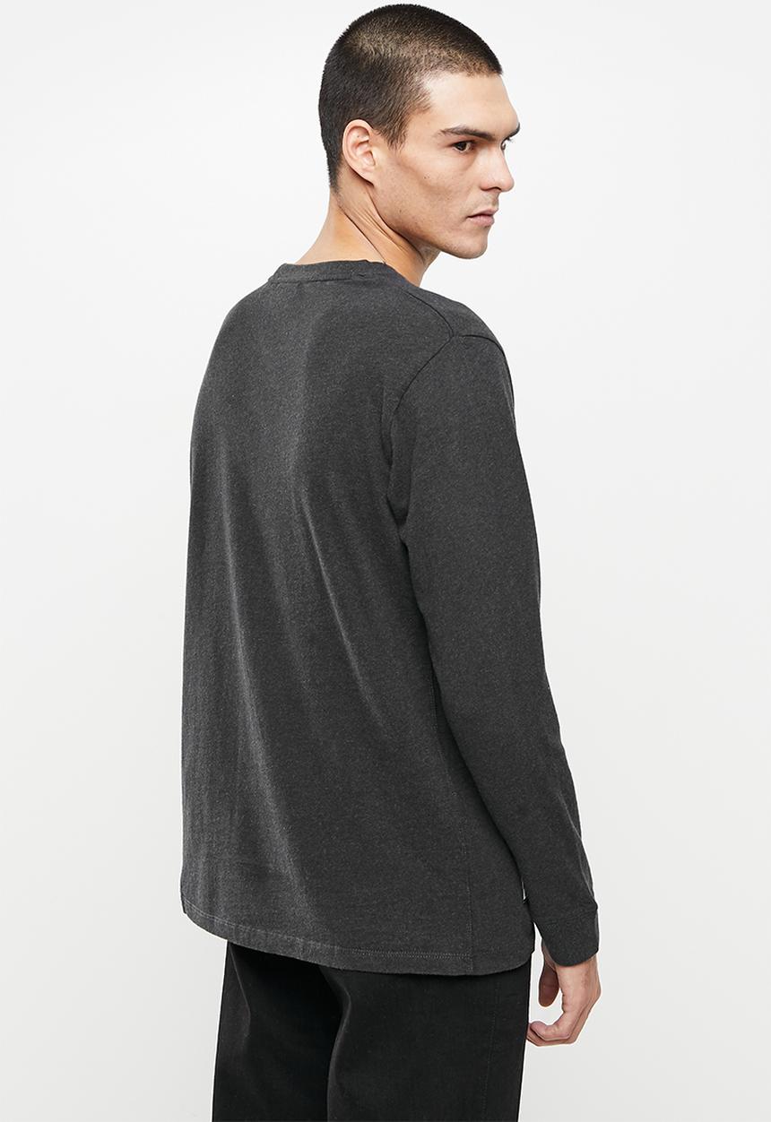Superdry. - Superdry code essential long sleeve top - darkest charcoal marl