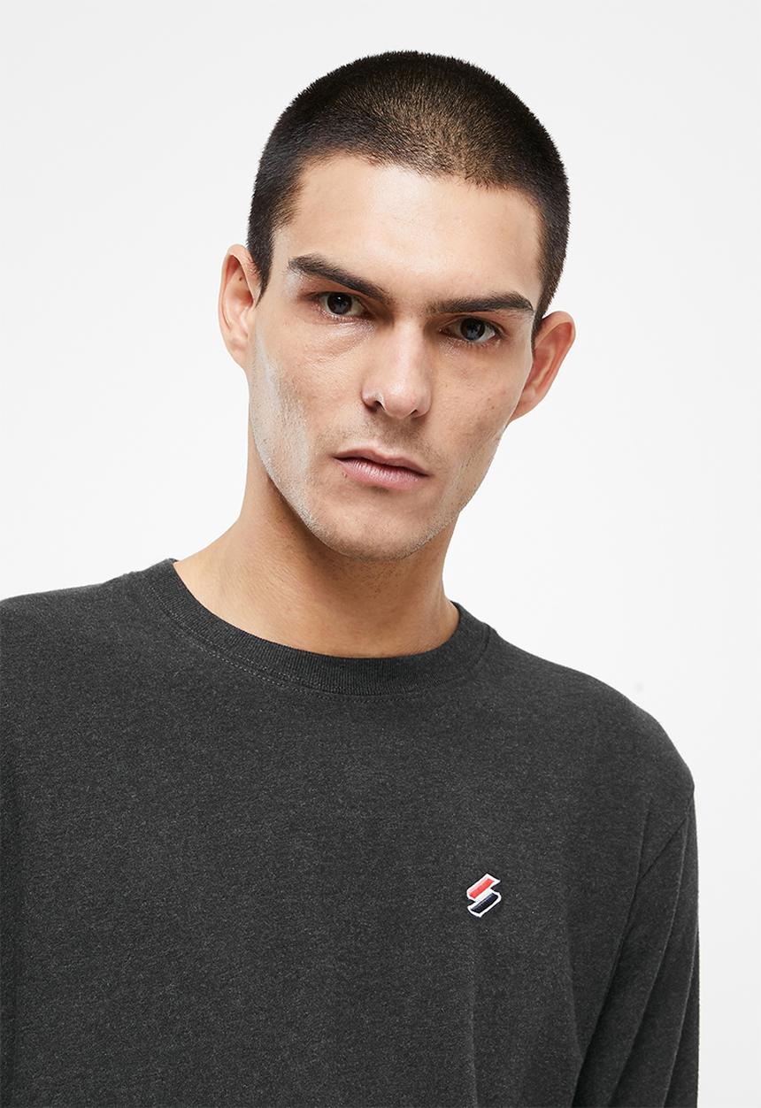 Superdry. - Superdry code essential long sleeve top - darkest charcoal marl