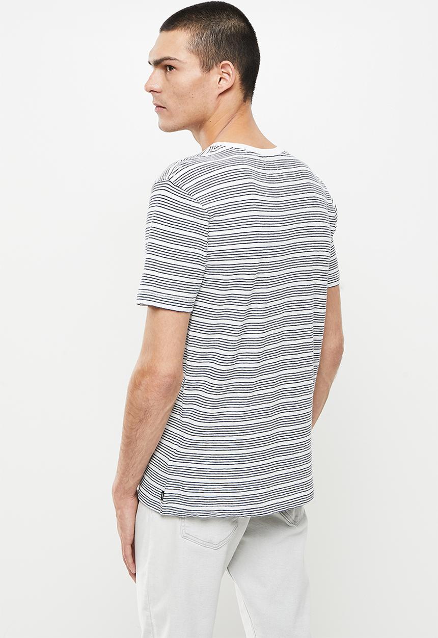 Superdry. - Studios hemp blend tee - eclipse navy & optic multi stripe