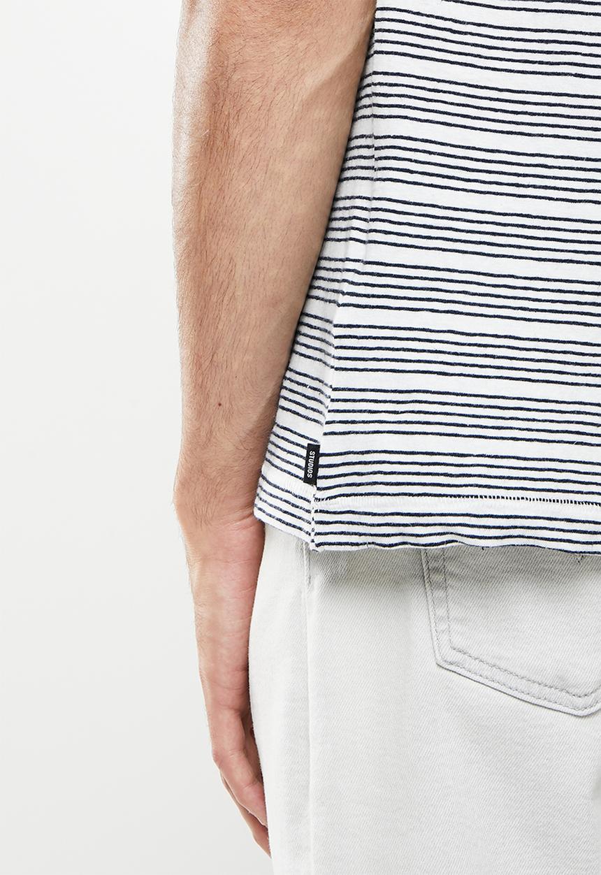 Superdry. - Studios hemp blend tee - eclipse navy & optic multi stripe