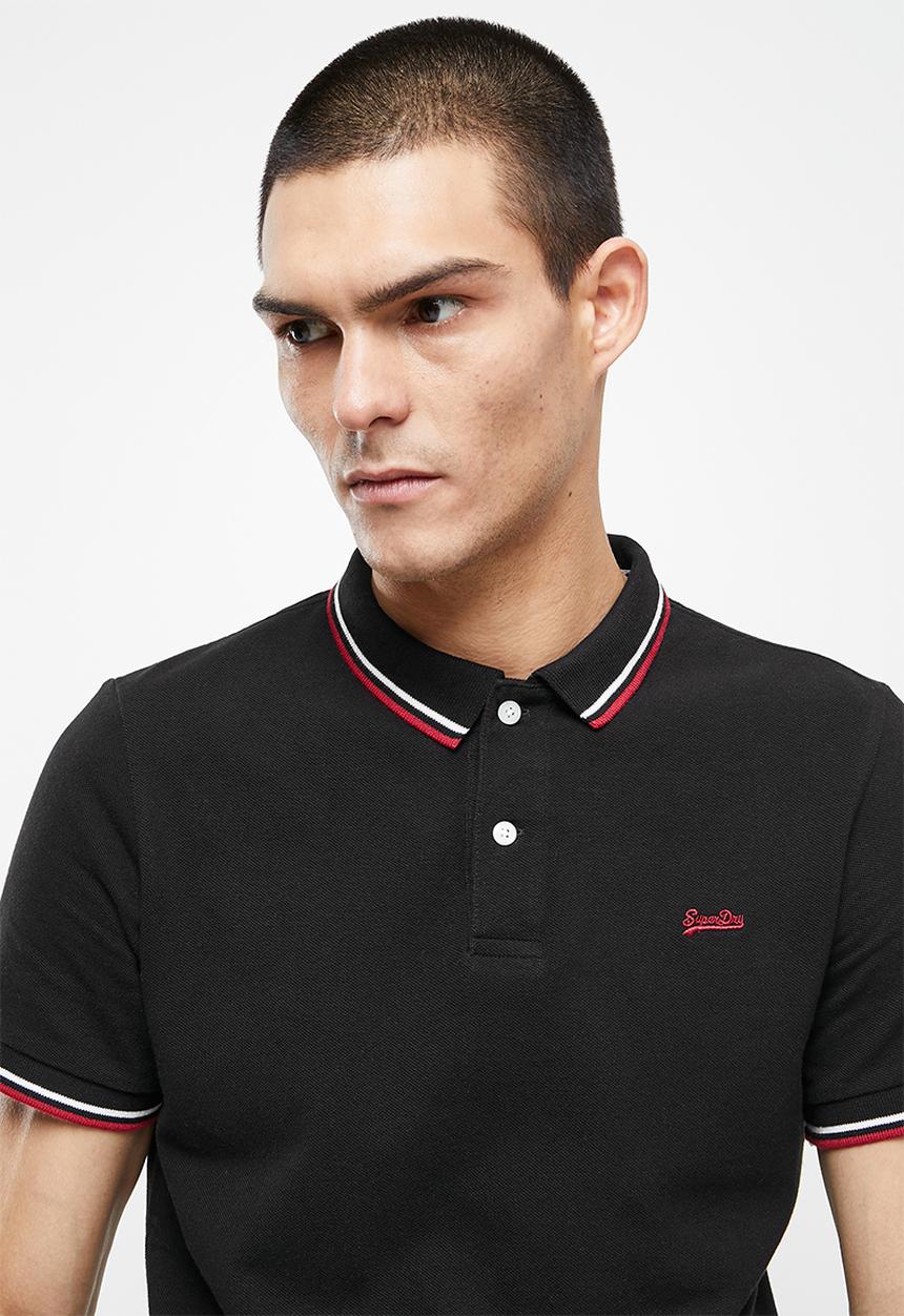 Superdry. - Short sleeve tipped polo - black & red