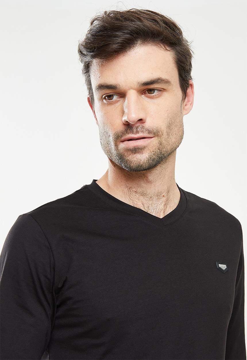 Pierre Cardin - Pc LS Tee V-Neck - Black