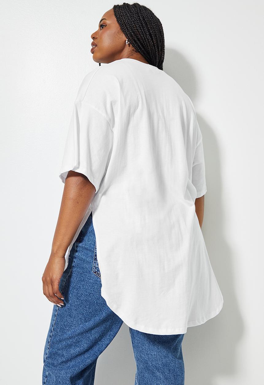 Superbalist - Curved hem longline tee - white
