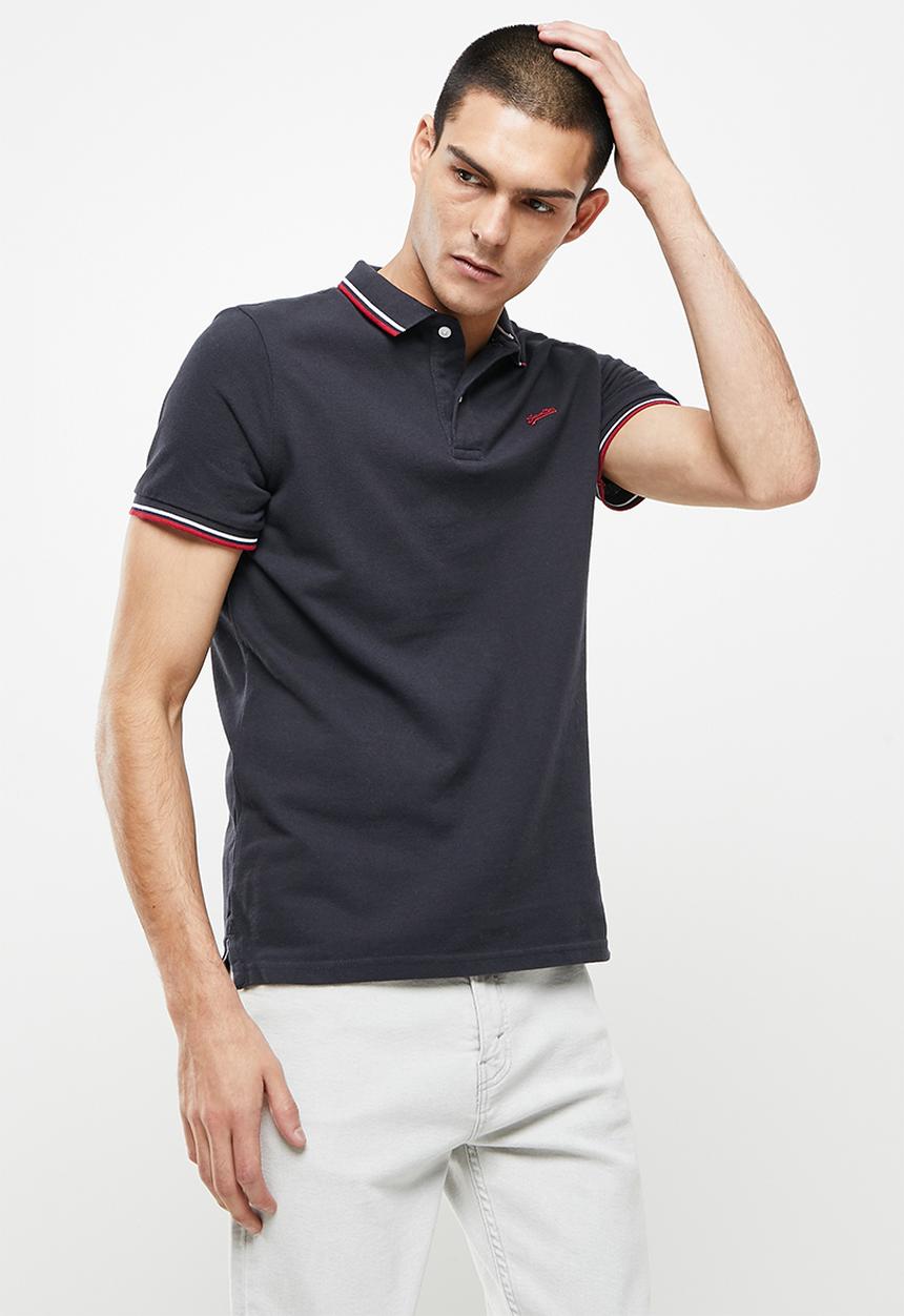 Superdry. - Short sleeve tipped polo - dark navy