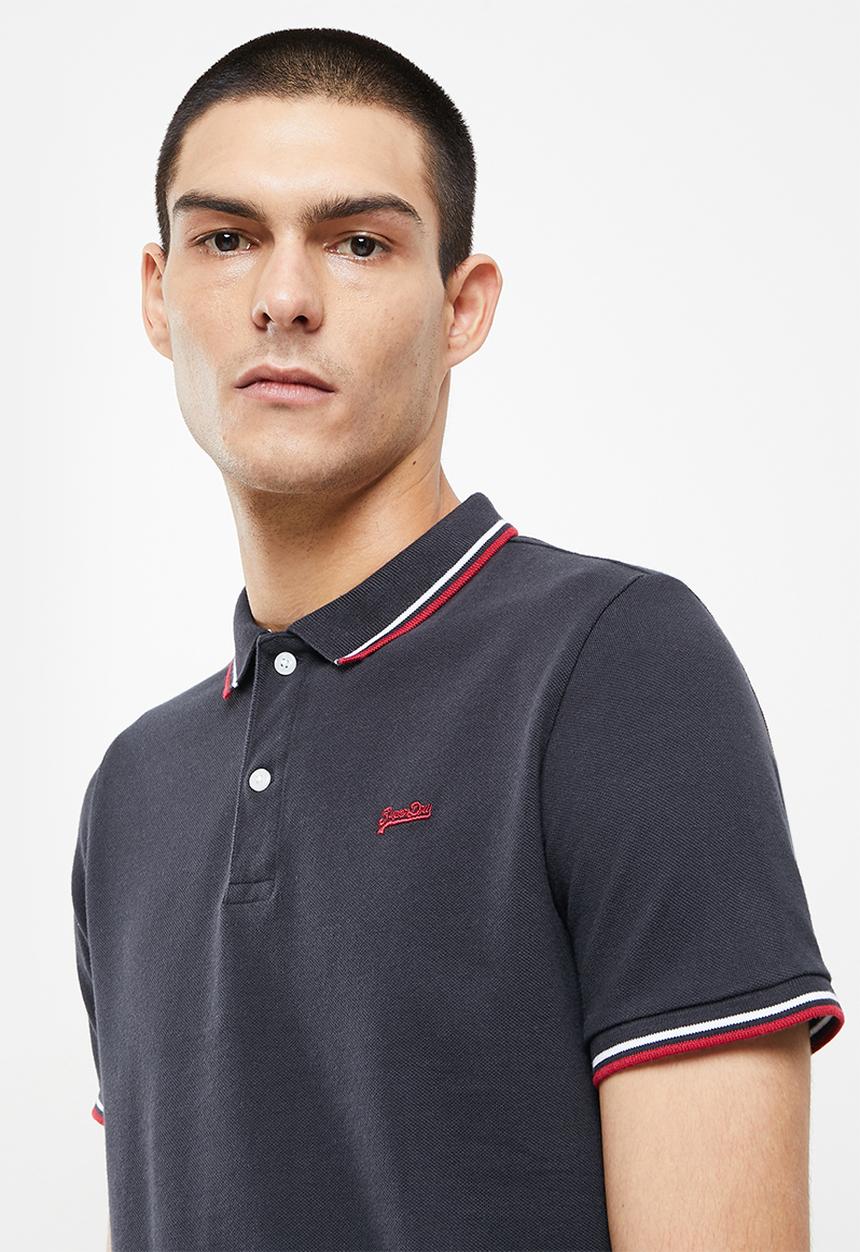 Superdry. - Short sleeve tipped polo - dark navy