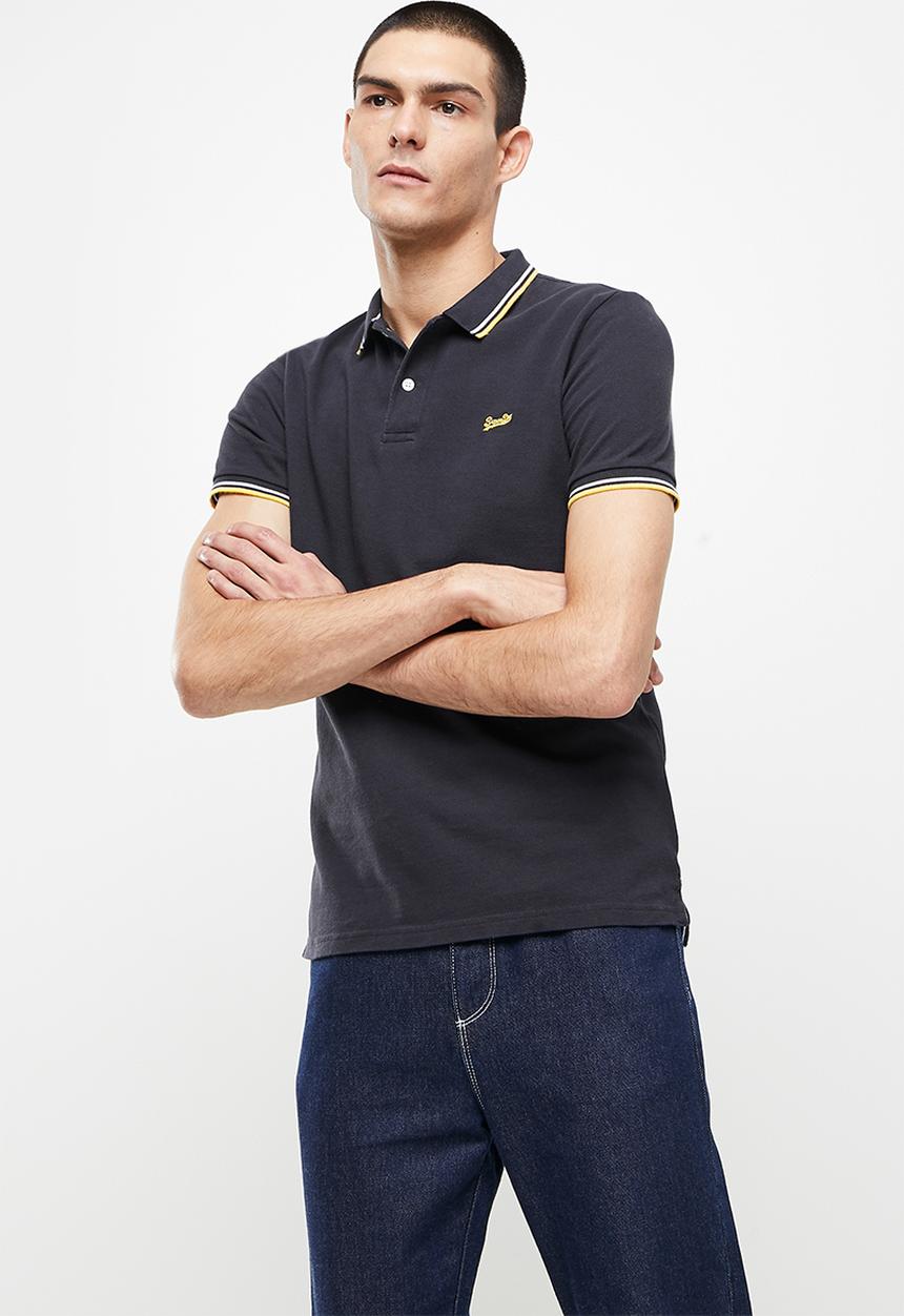 Superdry. - Short sleeve tipped polo - dark navy