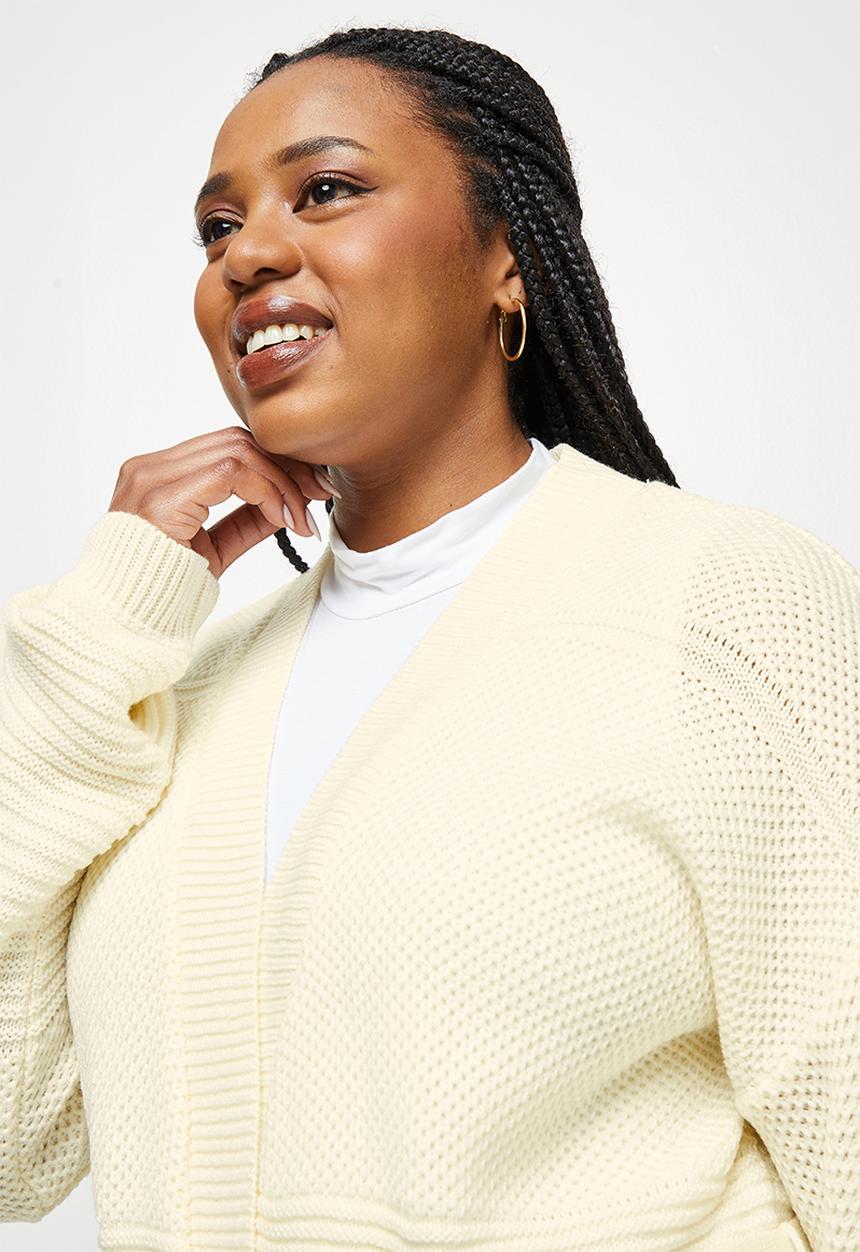 edit Plus - Belted cable cardigan - milk