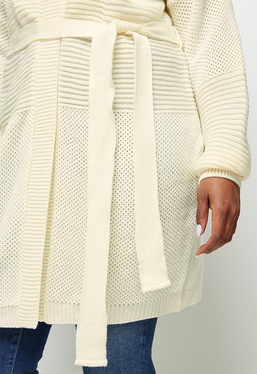 edit Plus - Belted cable cardigan - milk