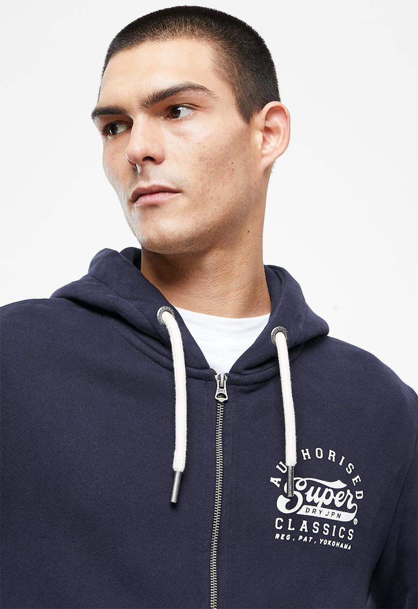 Superdry. - Script style col ziphood - nautical navy