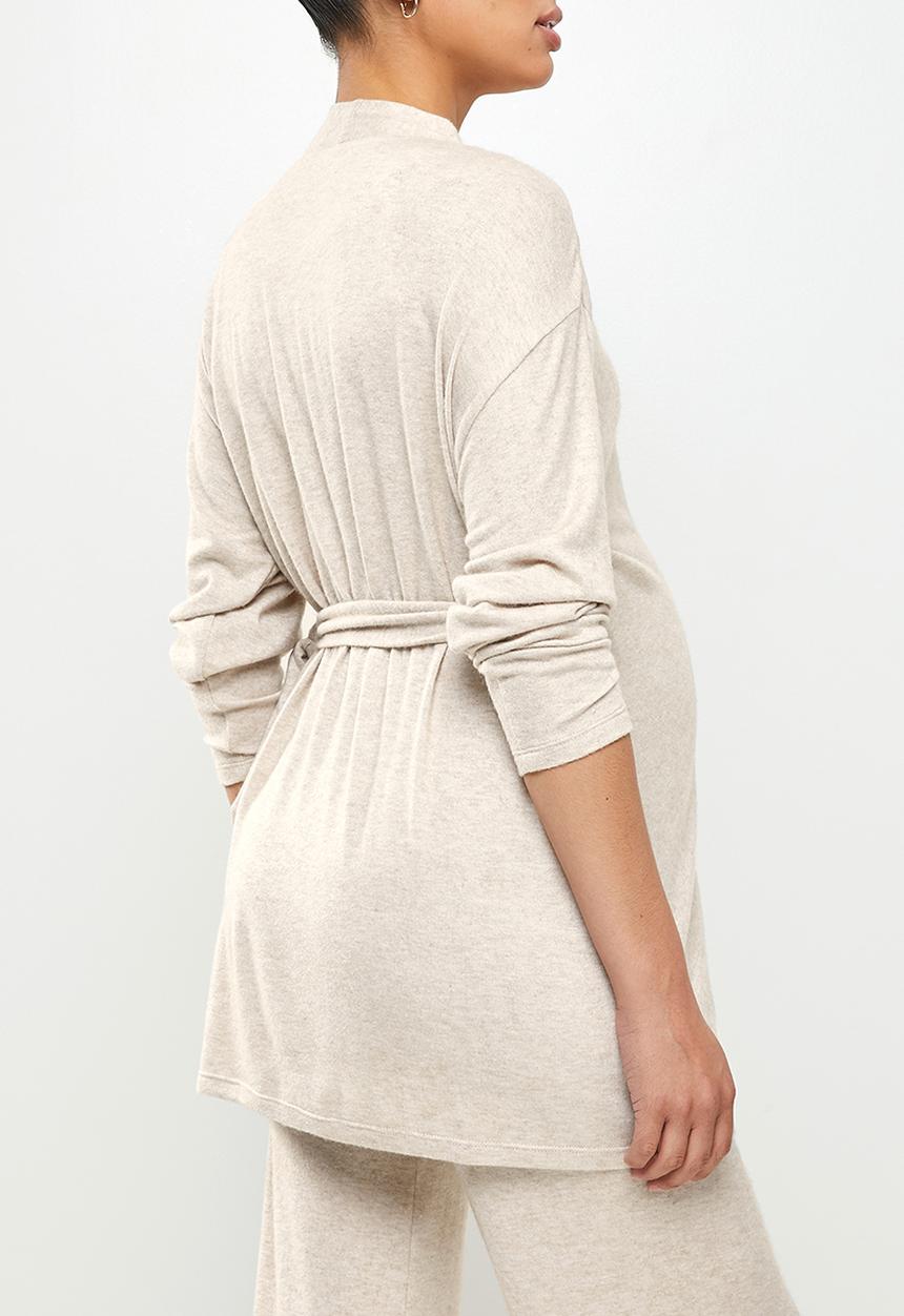 edit Maternity - Maternity long sleeve soft knit wrap cardi - taupe