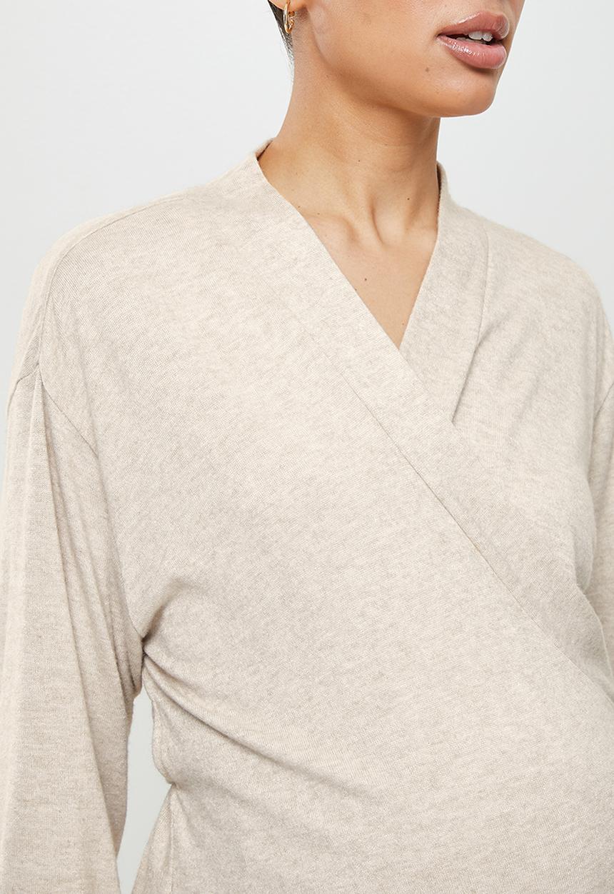 edit Maternity - Maternity long sleeve soft knit wrap cardi - taupe