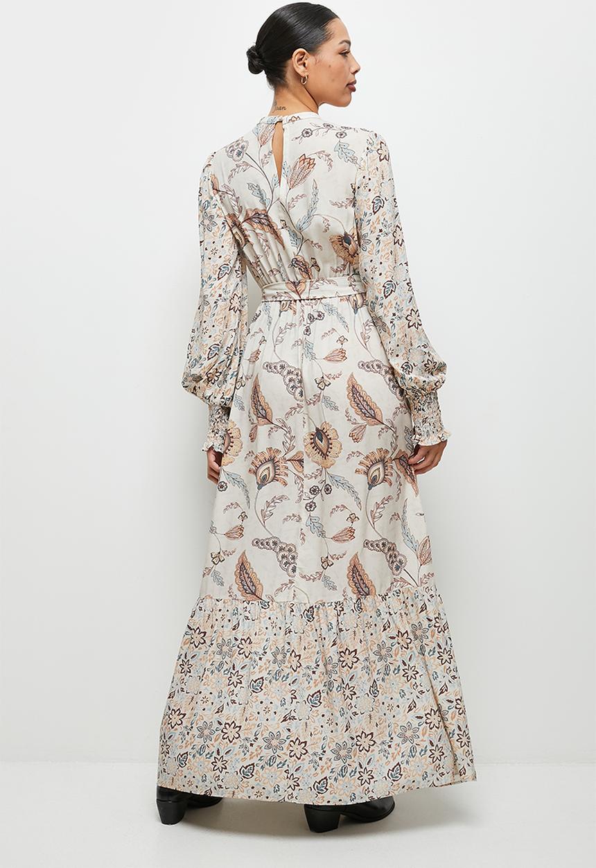 edit - Boho print mix tiered maxi dress - stone
