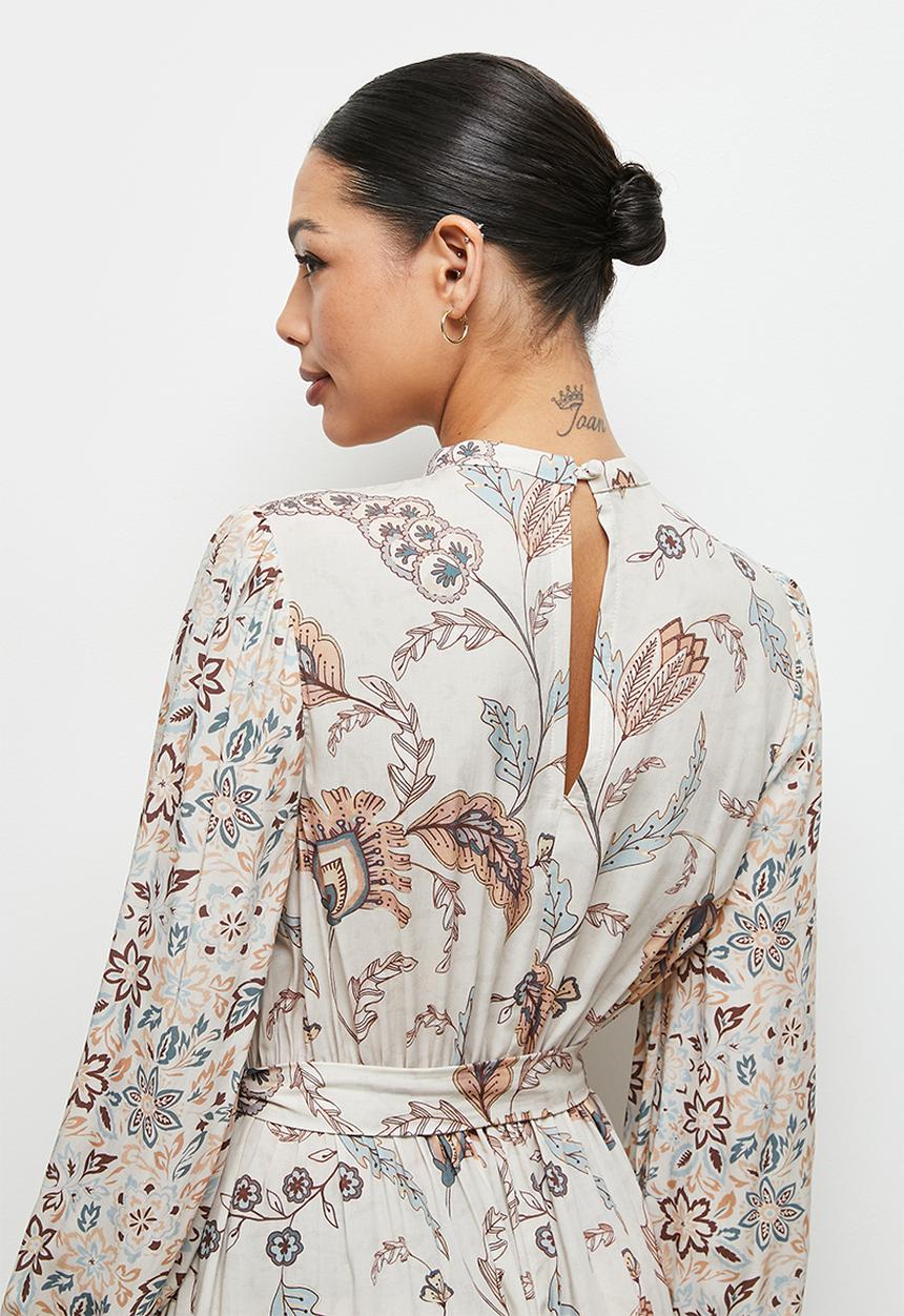 edit - Boho print mix tiered maxi dress - stone