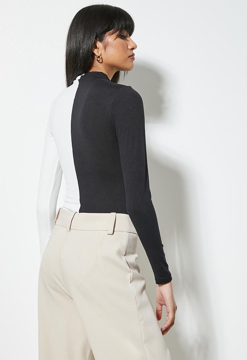 VELVET - Colourblock turtle neck bodysuit - black & milk