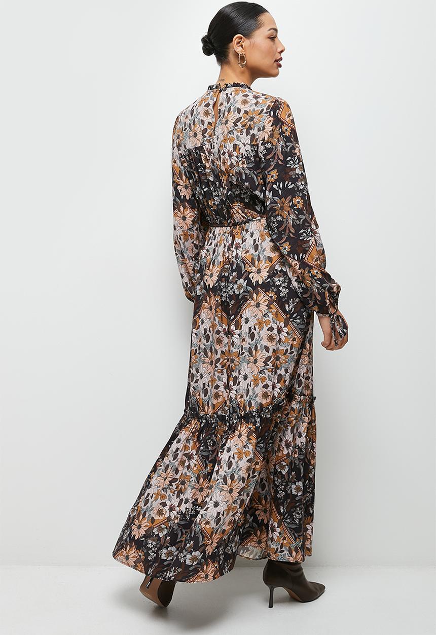 edit - Piecrust tiered ruffle maxi dress - brown