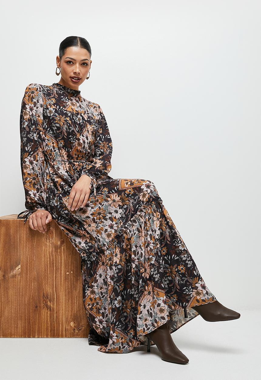 edit - Piecrust tiered ruffle maxi dress - brown