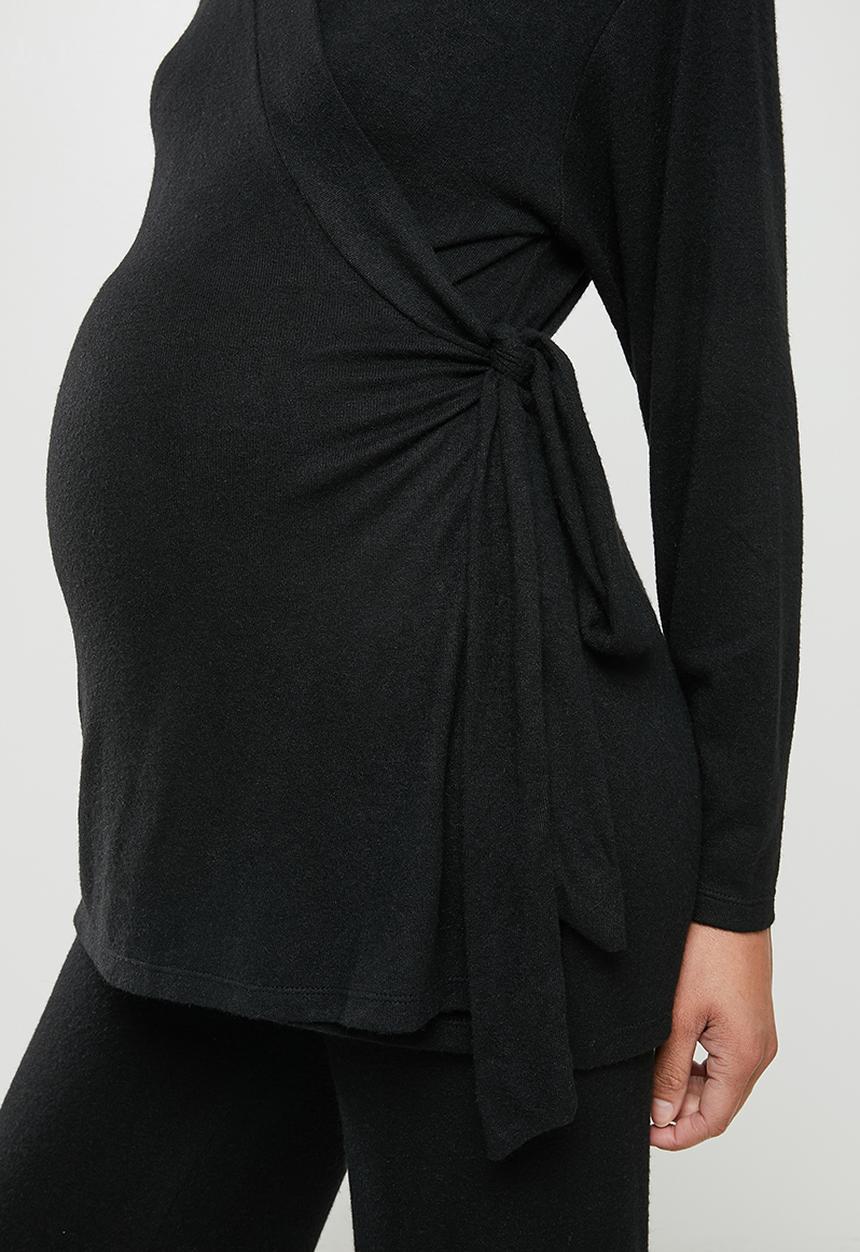 edit Maternity - Maternity long sleeve soft knit wrap cardi - black