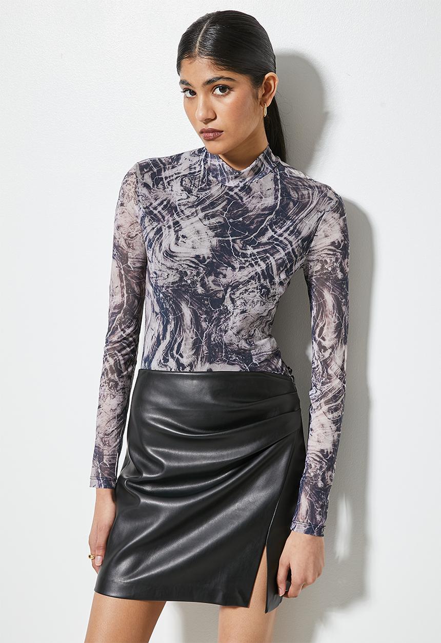 VELVET - Printed mesh turtle neck bodysuit - print marble
