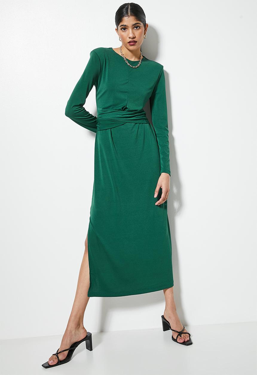 VELVET - Cross over front crepe dress - green