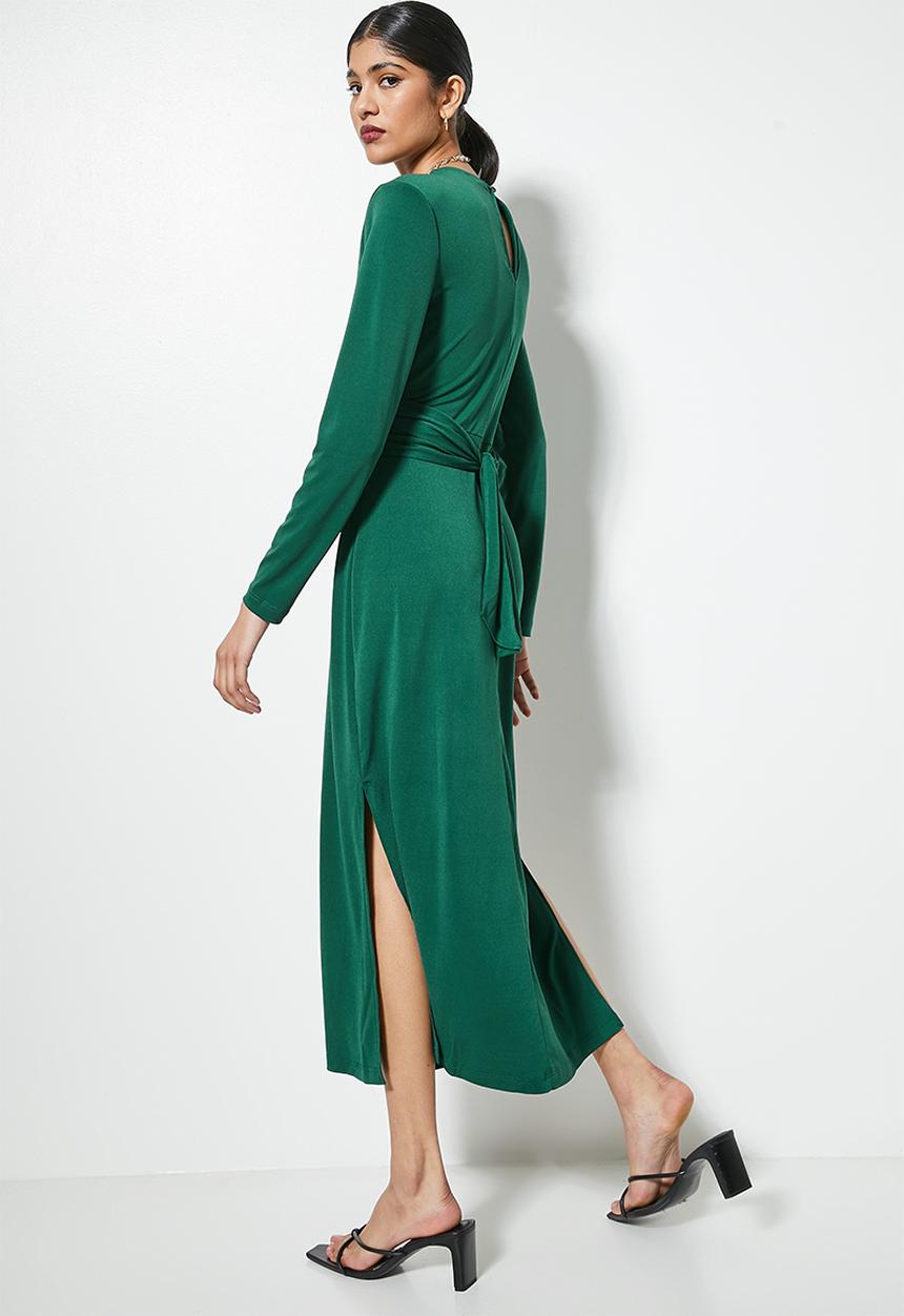 VELVET - Cross over front crepe dress - green