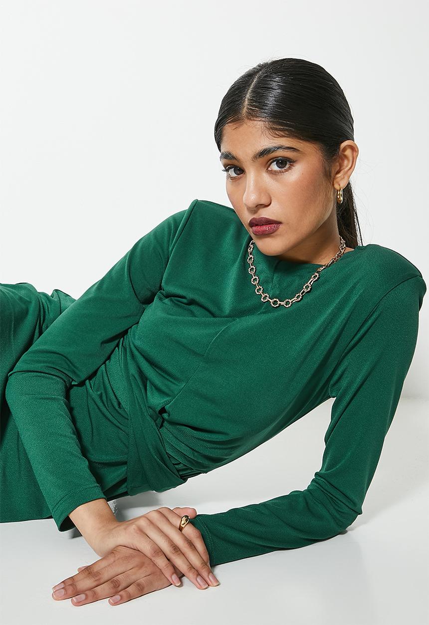 VELVET - Cross over front crepe dress - green
