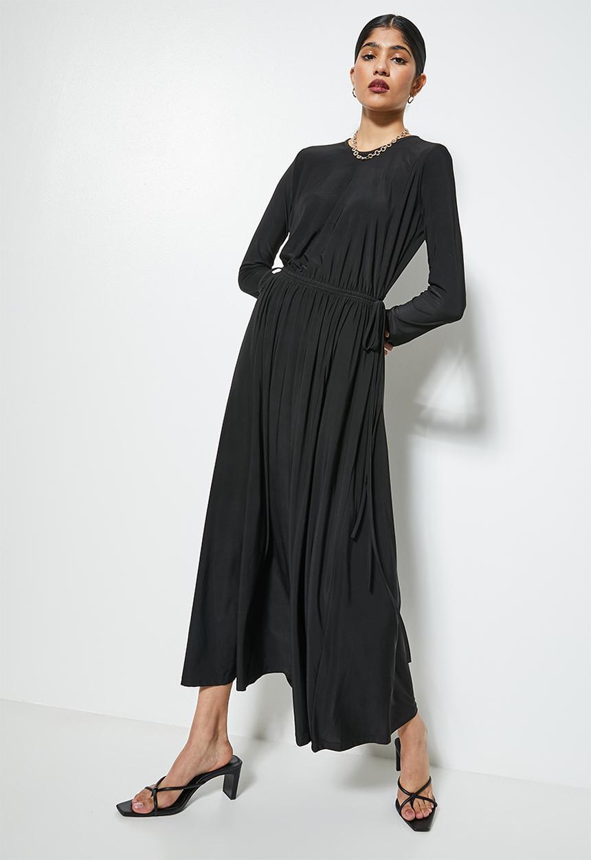 VELVET - Open back knit fit and flare dress - black