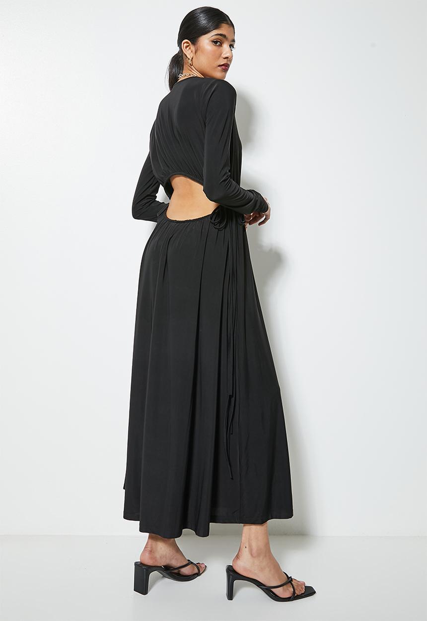 VELVET - Open back knit fit and flare dress - black