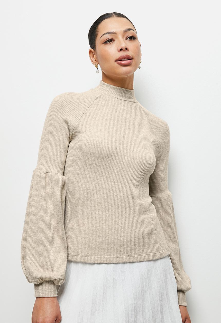 MILLA - Brushed rib soft touch top - ivory