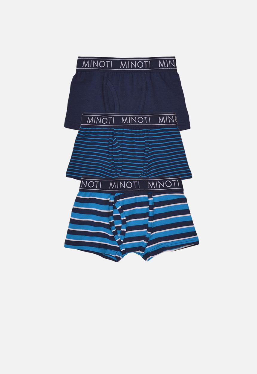 MINOTI - Teen boys 3 pack stripe/solid boxers - blue