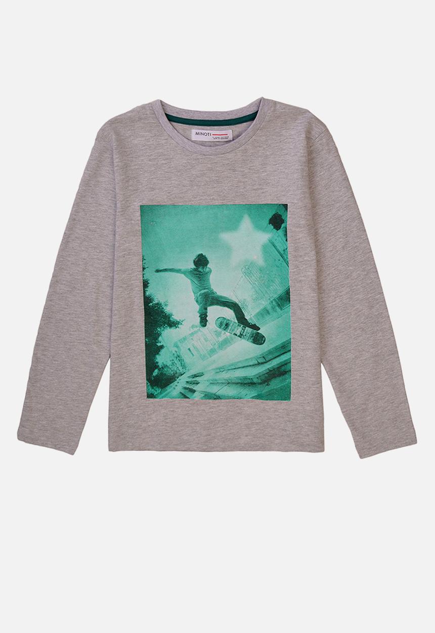 MINOTI - Basic skater graphic crew tee - grey marl