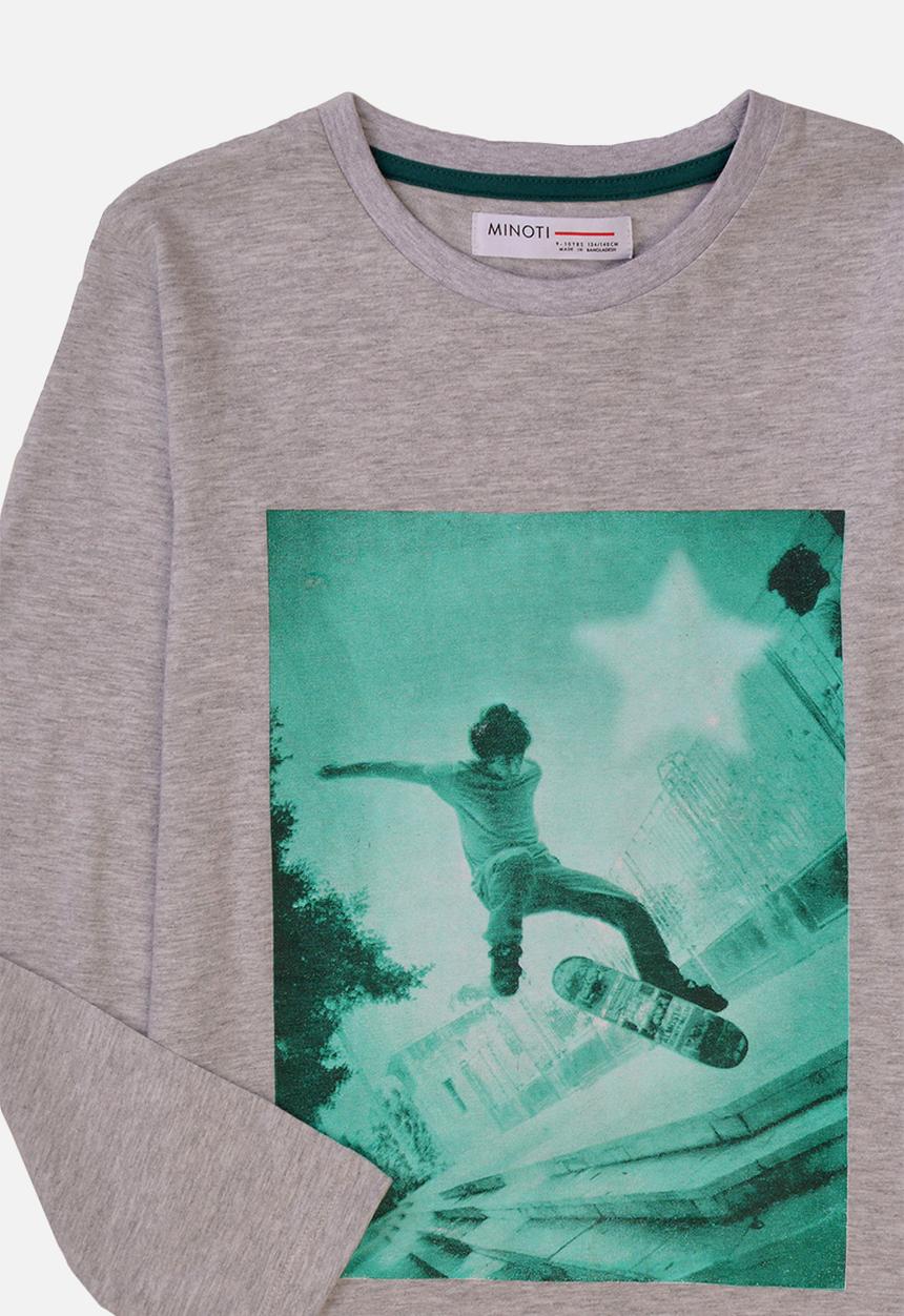 MINOTI - Basic skater graphic crew tee - grey marl