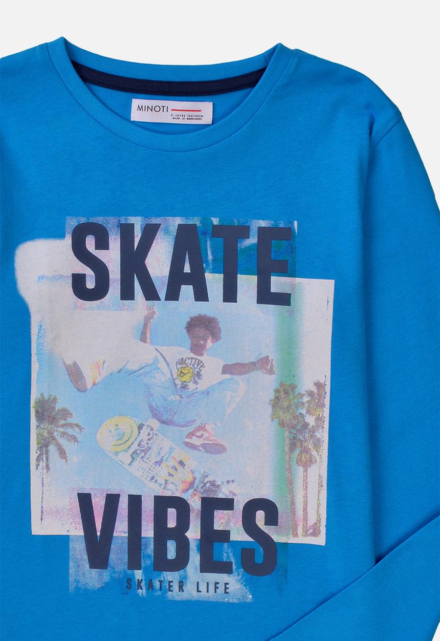 MINOTI - Teen boys basic skate vibes graphic crew tee - blue