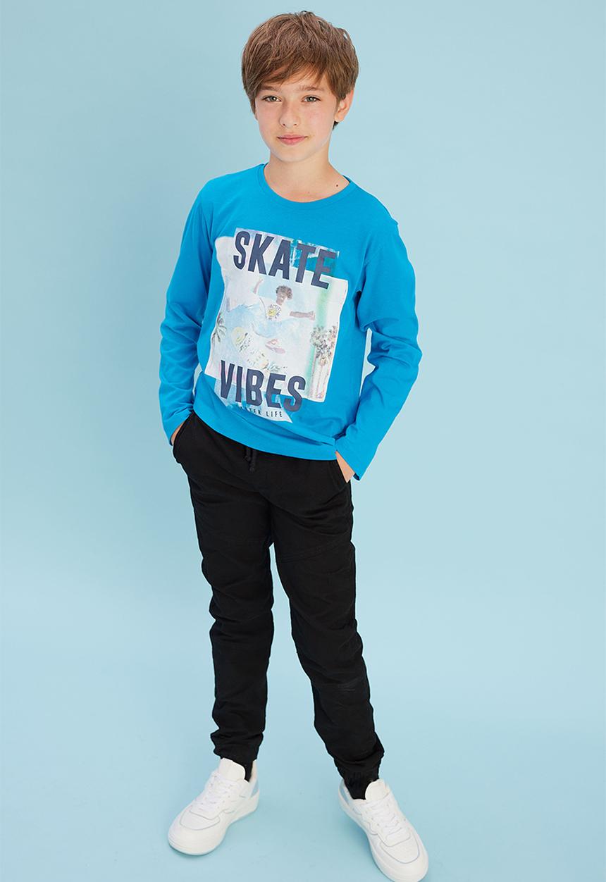 MINOTI - Teen boys basic skate vibes graphic crew tee - blue