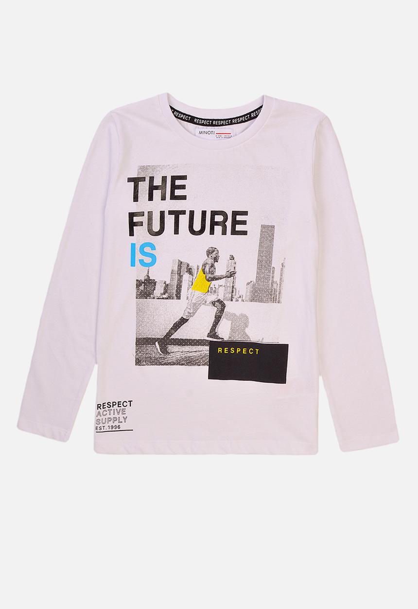 MINOTI - Teen boys respect the future long sleeve top - white