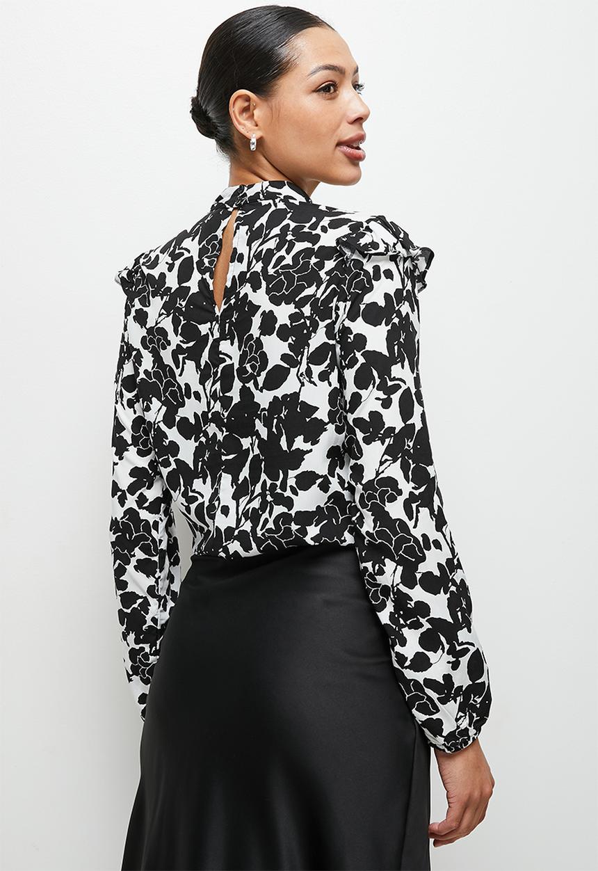 MILLA - Printed ruffle detail blouse -  white & black