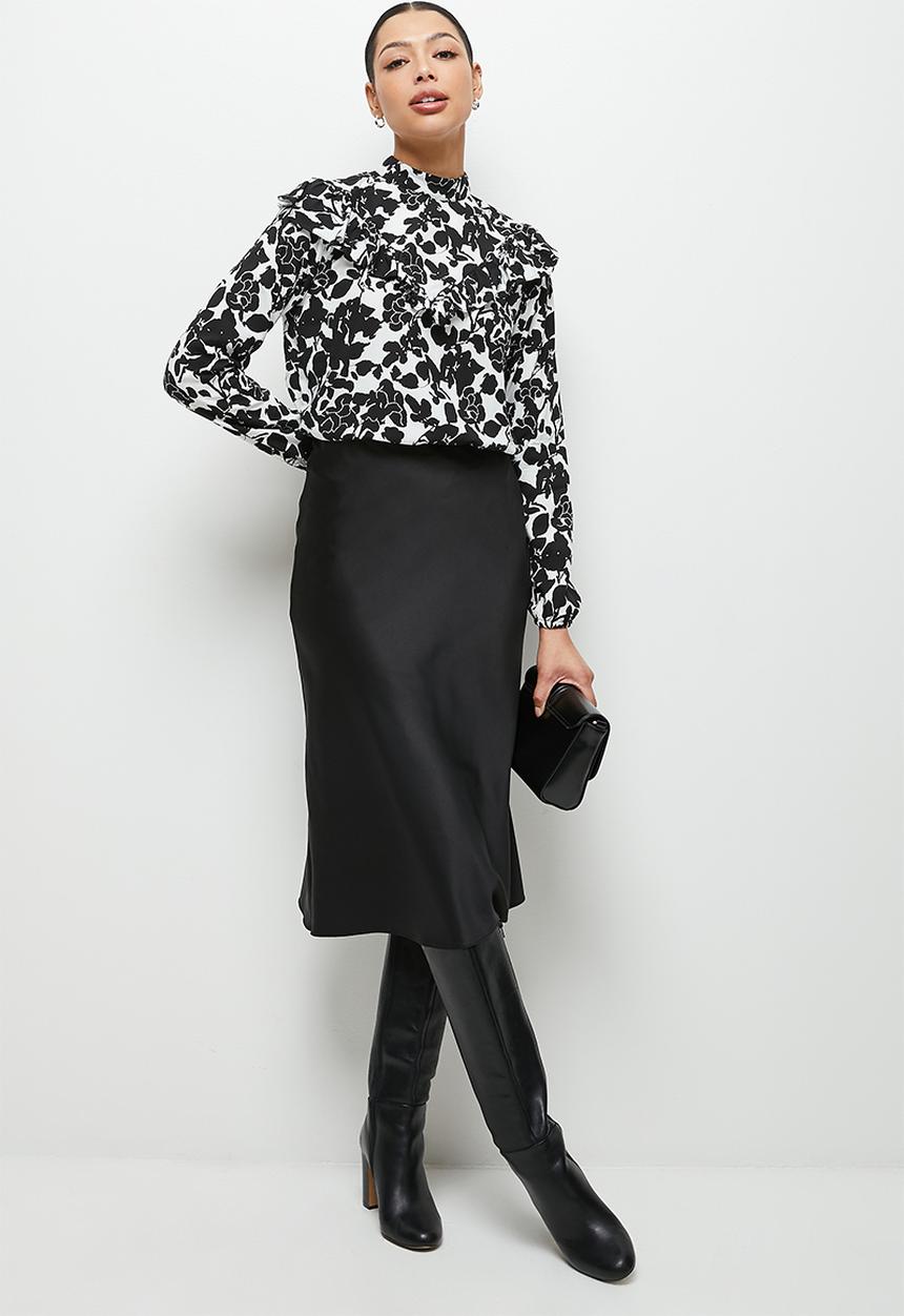 MILLA - Printed ruffle detail blouse -  white & black