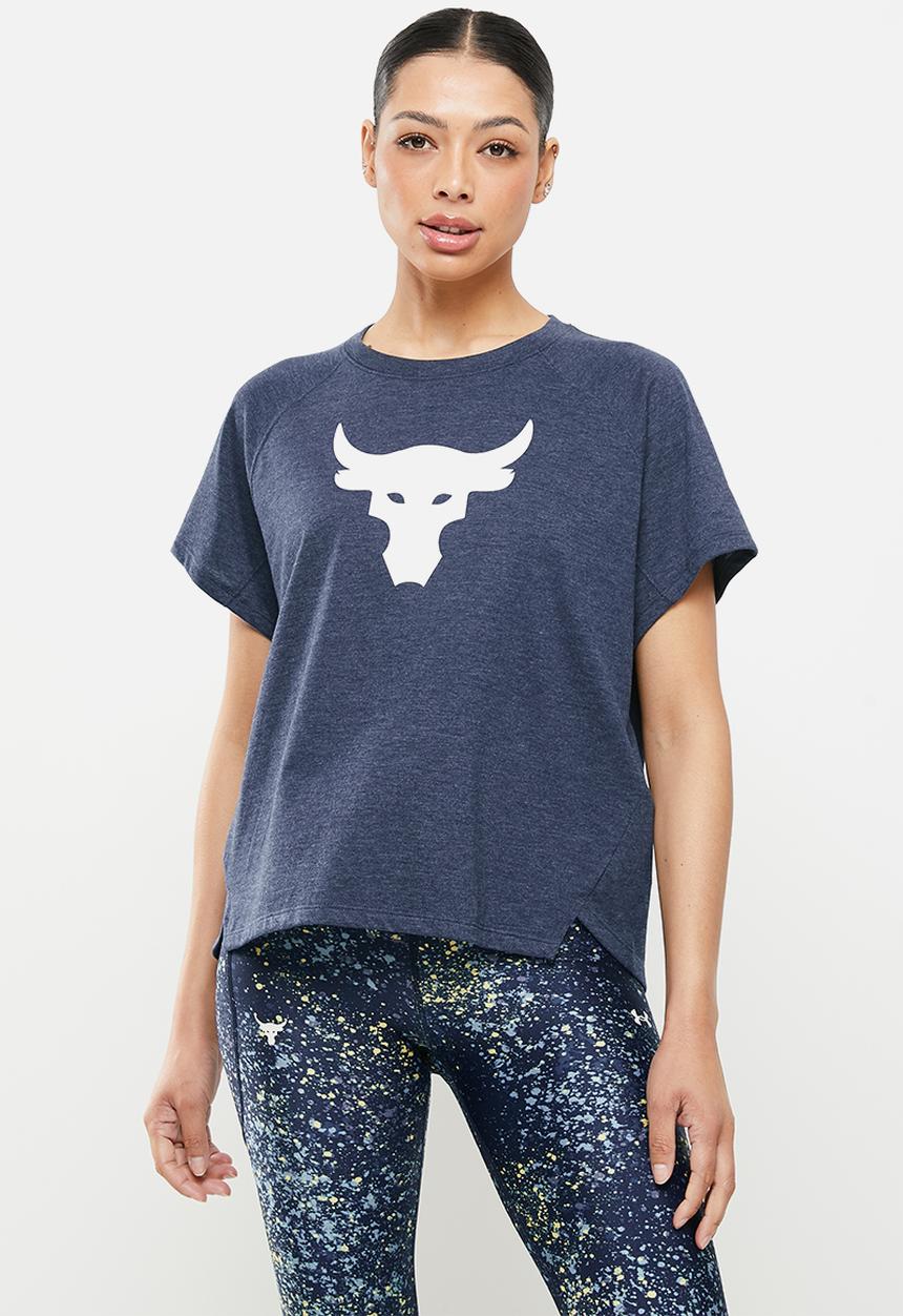 Under Armour - Project rock bull short sleeve - academy, medium heather & stone