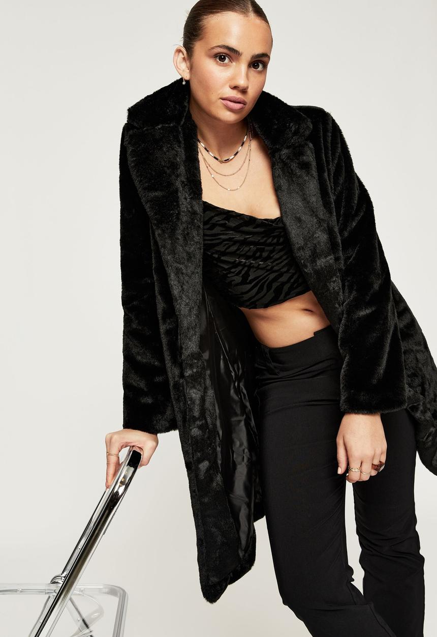 Supré  - Noah fur longline jacket - black