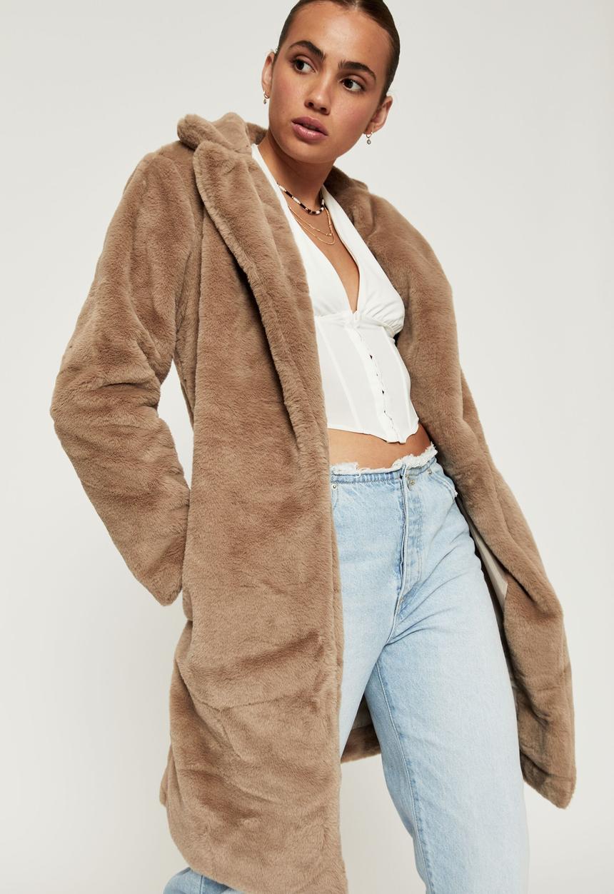Supré  - Noah fur longline jacket - toffee taupe