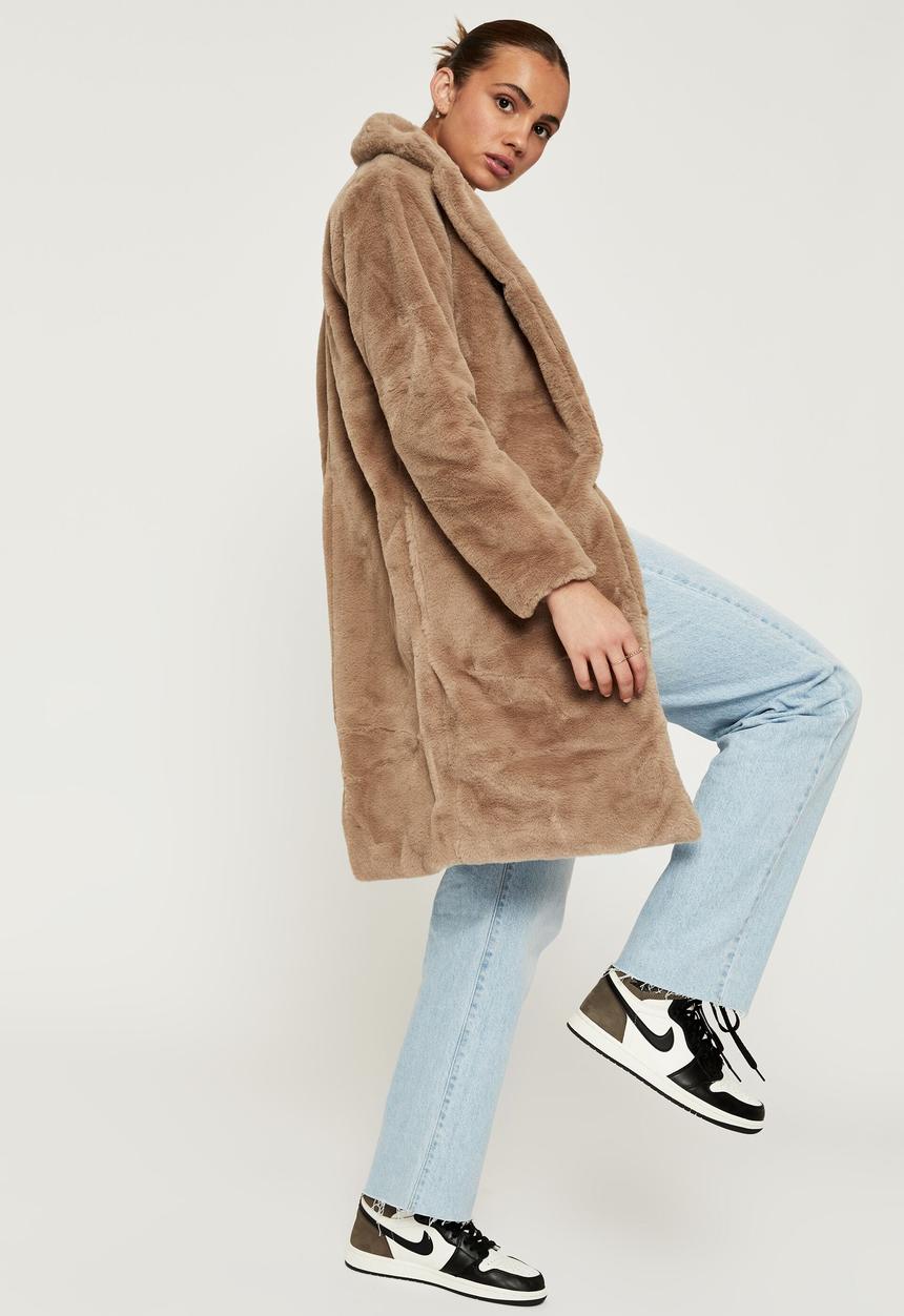 Supré  - Noah fur longline jacket - toffee taupe