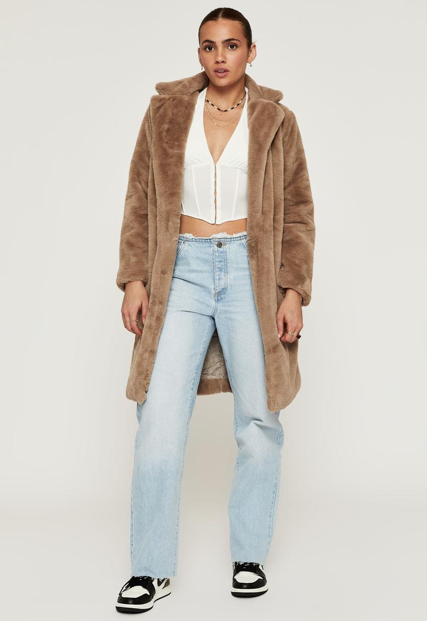 Supré  - Noah fur longline jacket - toffee taupe
