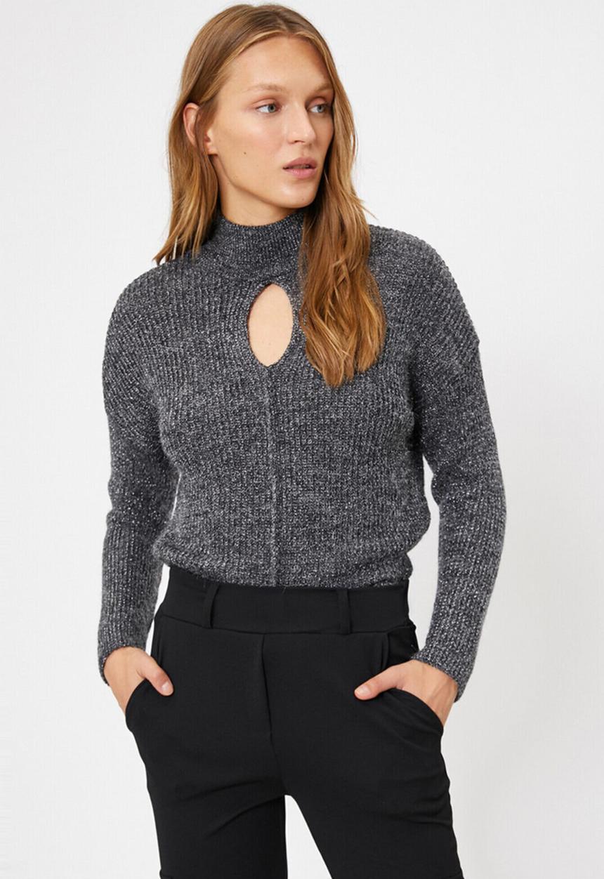Koton - High neck long sleeve jumper - black / grey