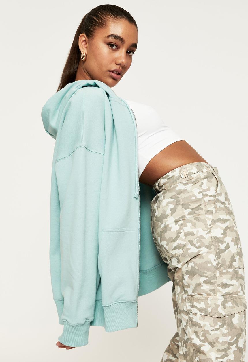 Supré  - Zoe oversized zip through hoodie - glassy green